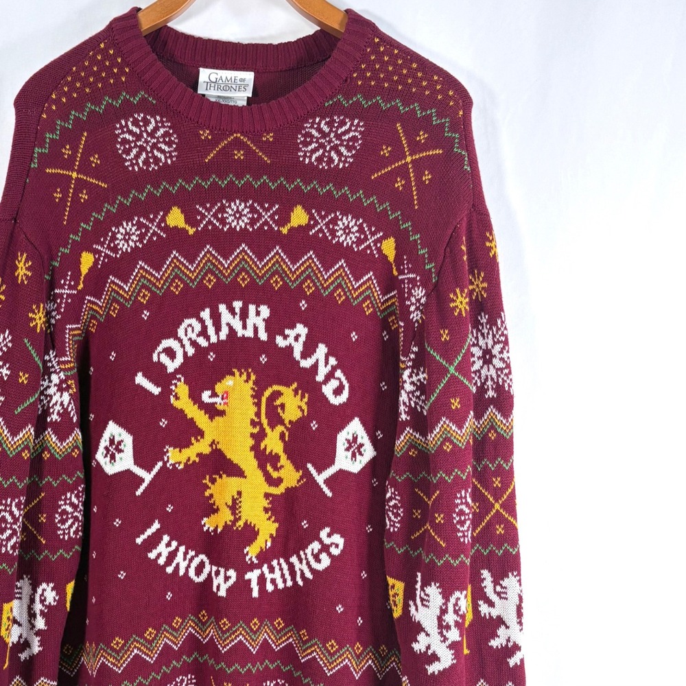 Game of Thrones Sweater Burgundy I Drink and I Know Things Lannister XXL